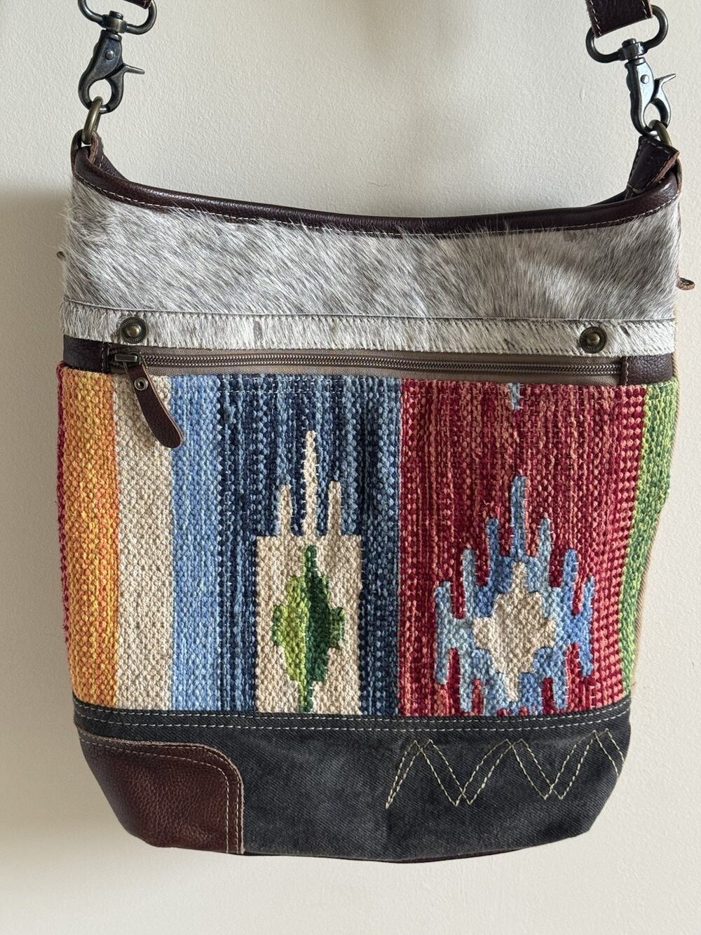 Myra Bag Technicolor‎ Cotton Rug Shoulder Bag Purse Bohemian Western Cowhide